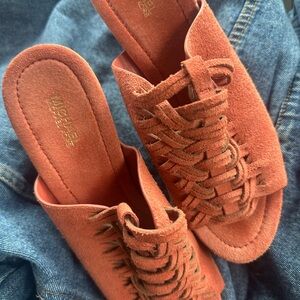 Michael Kors Terracotta Suede Woven Mules